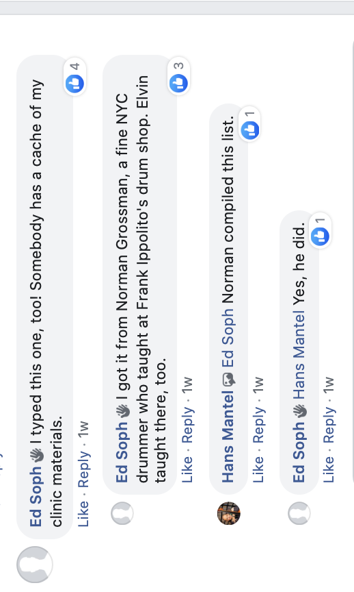 Facebook thread in which Ed Soph confirms he typed the list, having received it from Norman Grossman, who compiled it