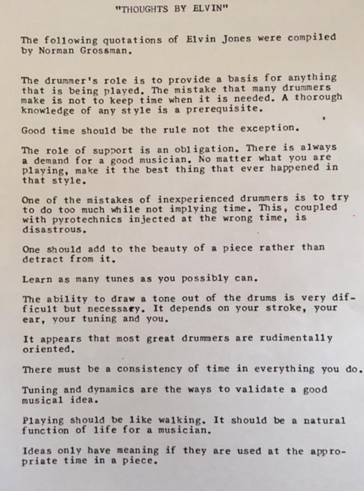 &ldquo;Thoughts by Elvin,&rdquo; page one, typed by Ed Soph