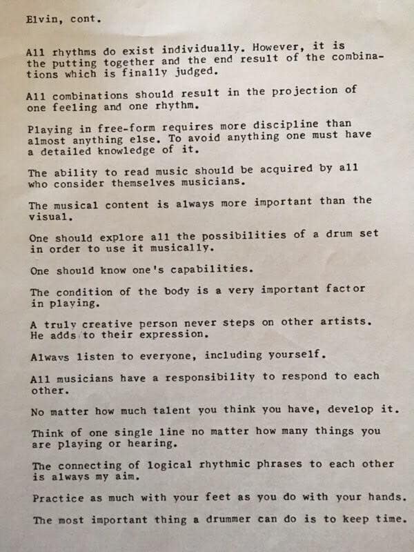 &ldquo;Thoughts by Elvin,&rdquo; page two, typed by Ed Soph