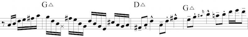 7th chord example showing ii-V implication